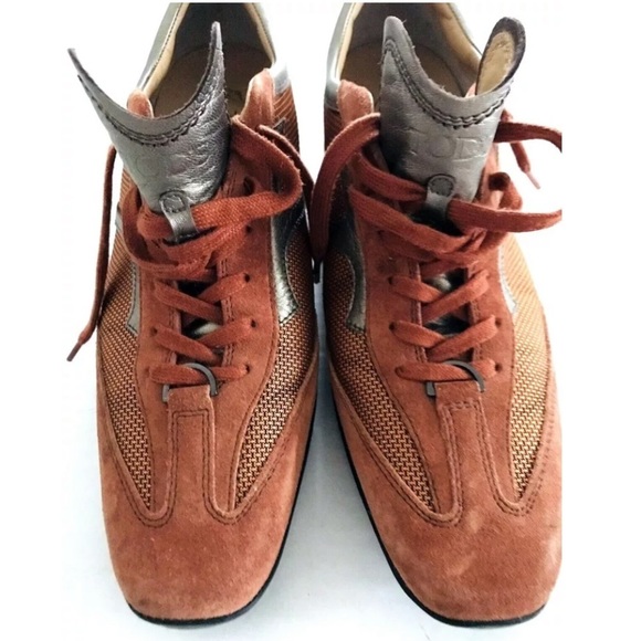 Tod's | Suede Lace Up Mesh Shoes Womens Size 40 Orange Pointy Toe Casual - Picture 5 of 10